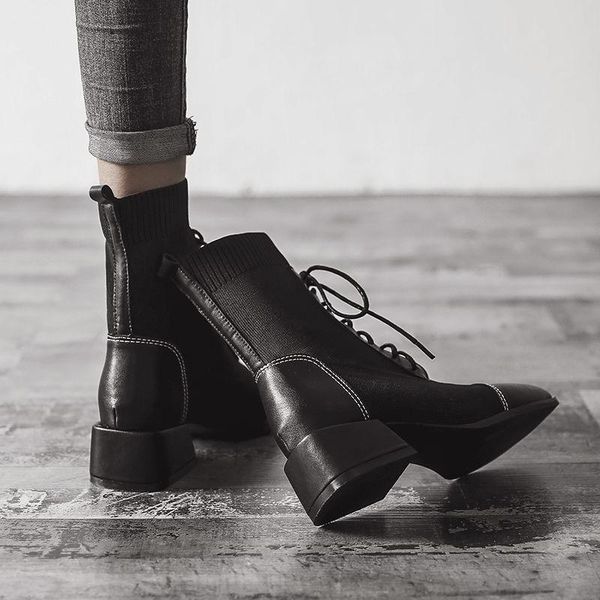 

boots women's british style 2021 winter thick heel socks all-match ins net red short fashion, Black