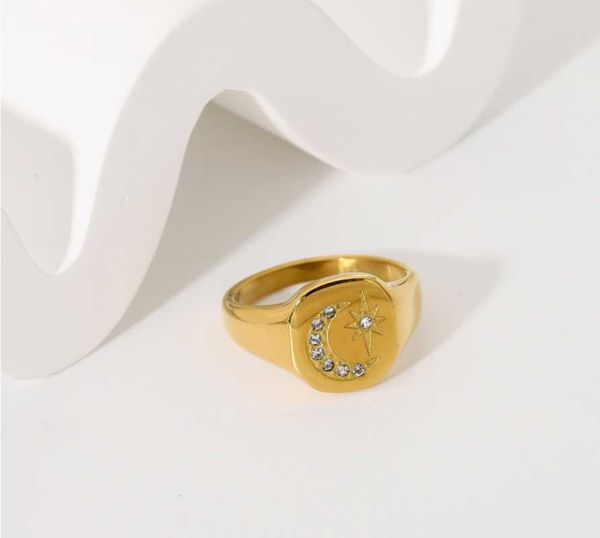 

wedding rings fashion 18k gold cz zircon sun moon ring minimalist 316l diamond for men women couple engagement jewelry, Slivery;golden