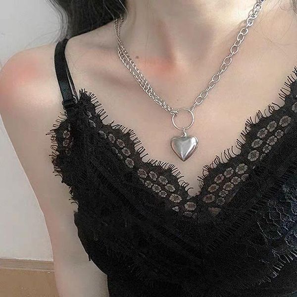 

chains love necklace female stainless steel peach heart letters clavicle chain ins bungee hip hop accessories, Silver