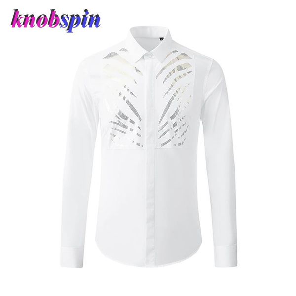 

men's dress shirts personality shiny decoration shirt men 2021 turn-down collar long sleeve slim camisa masculina casual business male, White;black