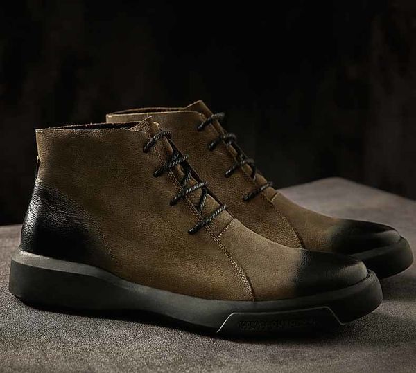 

boots mens genuine leather casual leisure ankle for men exquisite fahion vintage work shoes zy820, Black