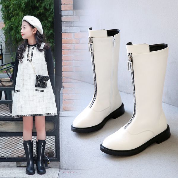 

70% off factory online girls' boots 2021 autumn and winter new princess cowhide children's medium high tube girls' leather bo, Black