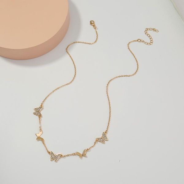

chains elegant rhinestone butterfly pendant necklaces single layer long chain necklace clavicle women fashion jewelry, Silver