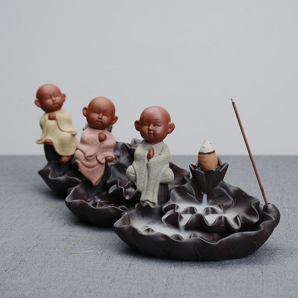 

fragrance lamps lotus backflow incense burner ceramic furnace little monk home office crafts waterfall holder 2021