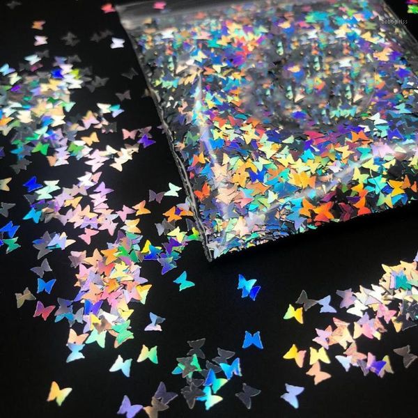 

holographic butterfly glitter set 50g/ lipgloss neon for nail art 3mm loose holographic1, Silver;gold