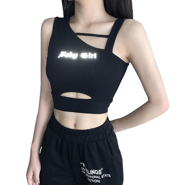 

women's tanks & camis 2021 summer fashion design reflective printed navel tight vest female tank ins blogger, White