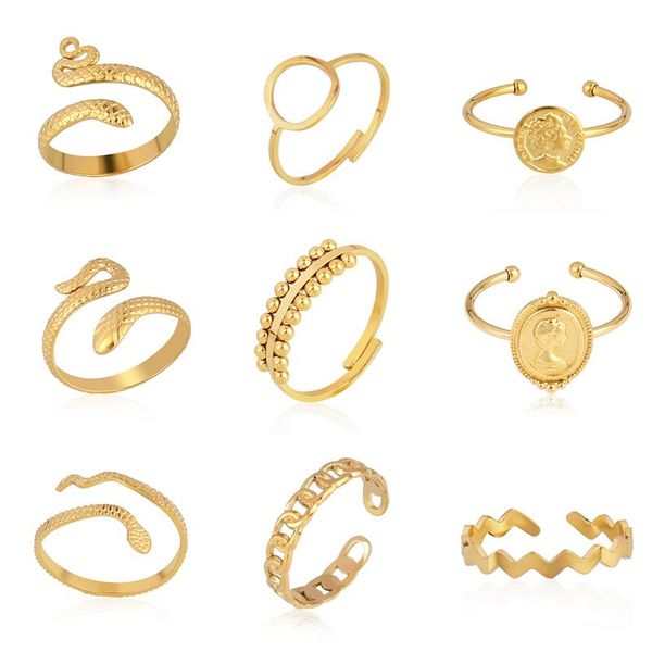 

euramerican women's rings gold ring stainless steel women open for geometry jewelry gifts cluster, Golden;silver