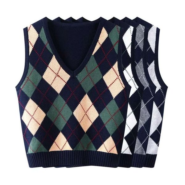 

college style vest women's winter same v-neck knit waistband, White
