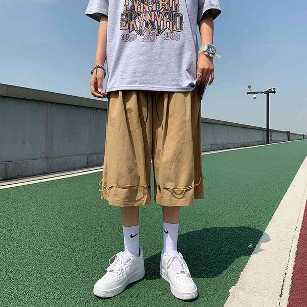 

men's shorts summer fashion black khaki casual men streetwear korean loose straight wide-leg five-point pants mens m-3xl fx6q, White;black