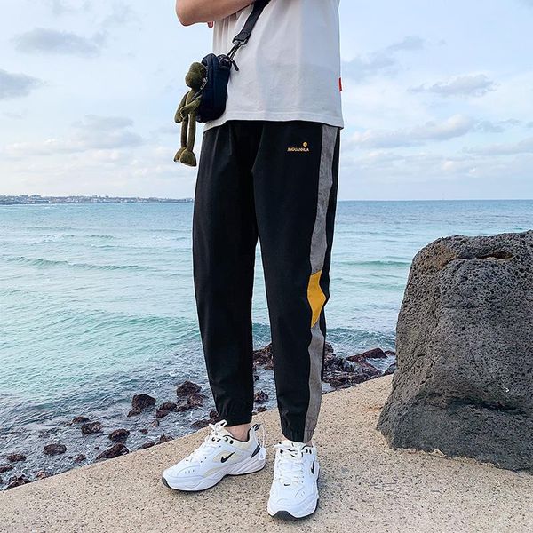 

men's pants 2021 summer polyester trousers casual streetwear mens ninth stitched, Black