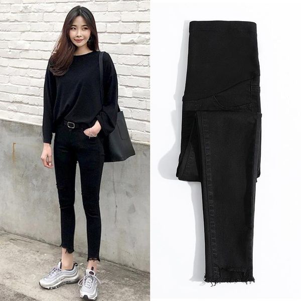 

maternity bottoms spring belly skinny jeans elastic cotton pencil pregnancy pants clothes for pregnant women, White