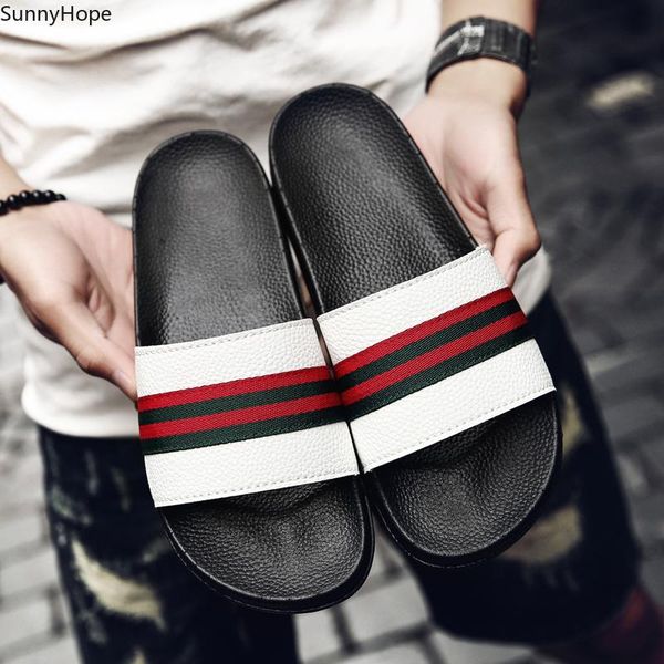 

slippers brand designer women shoes leather summer footwear fashion female water slides outdoor flat woman sandals beach shoe, Black