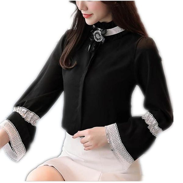 

women's blouses & shirts arrival women chiffon fashion 2021 female sweet flare sleeve short ol spring pullovers q051, White