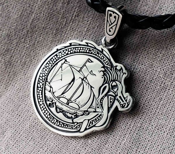 

yiwu trinket viking boat exquisite carved pendant versatile necklace accessories trendy man, Silver
