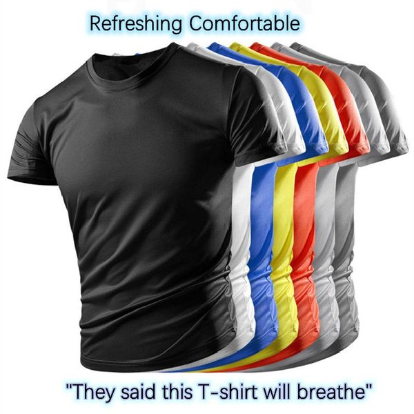 

the men's ice silk short-sleeved t-shirt quick-drying clothes summer solid color mesh breathable plus size sportswear t-shirts, White;black