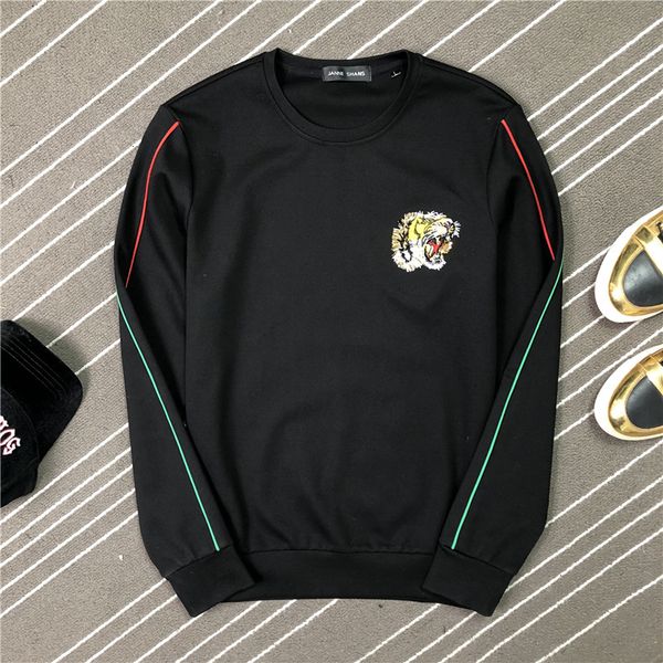 

hoodie selling sweatshirt tiger embroidered striped men's hooded shirt, Black