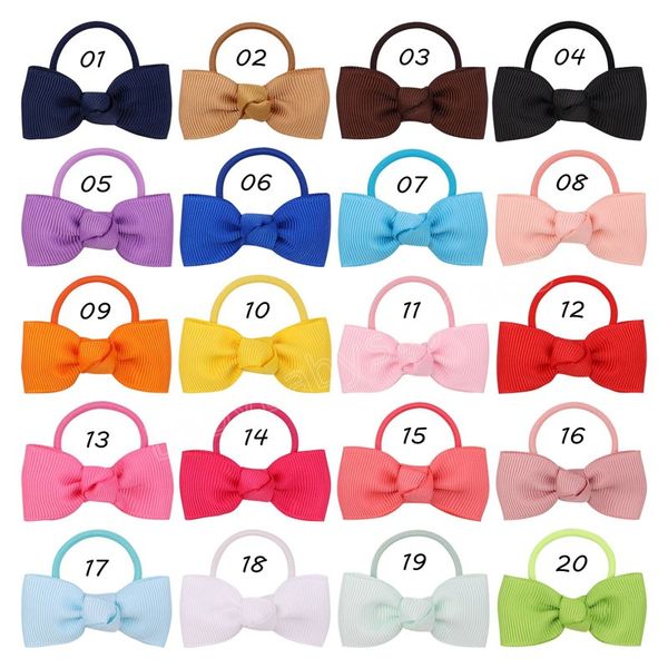 

solid color 2.08'' bowknot elastic hair bands for girls hair rope ponytail holder kids hair accessories, Slivery;white