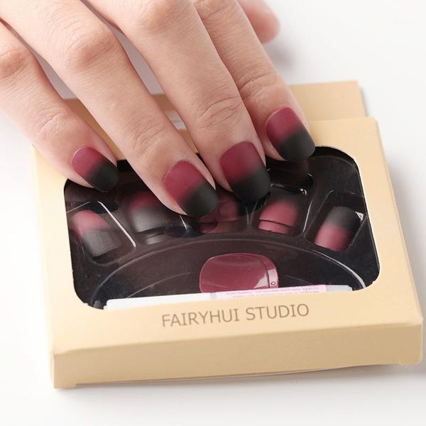 

gradient color matte false nails long tip patch nail chip extensions artificial art accessories 2021 sc301, Red;gold