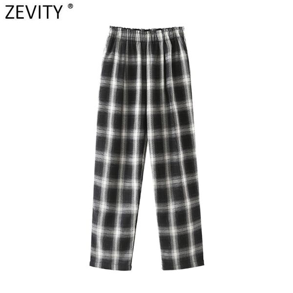 

women vintage plaid print pockets harem pants female elastic waist casual ankle length trousers pantalones mujer p985 210416, Black;white