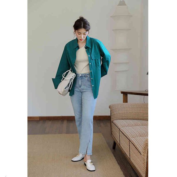 

women's jeans dushu office lady women high waist small slits straight-leg autumn ly pants denim jeand szdt, Blue