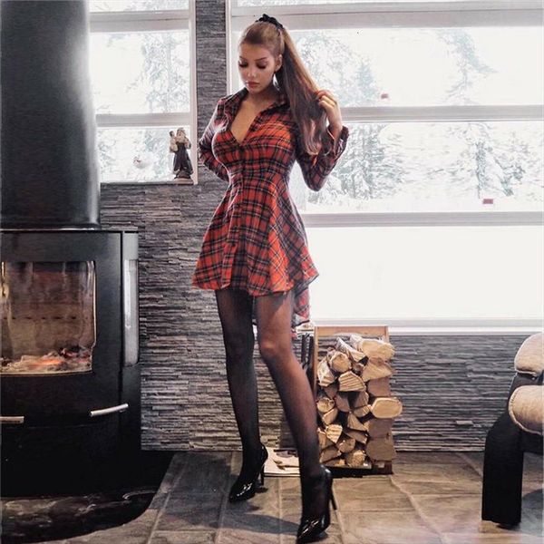 

plaid fashion winter christmas womens dresses loose button mini swing sun vestidos, Black;gray