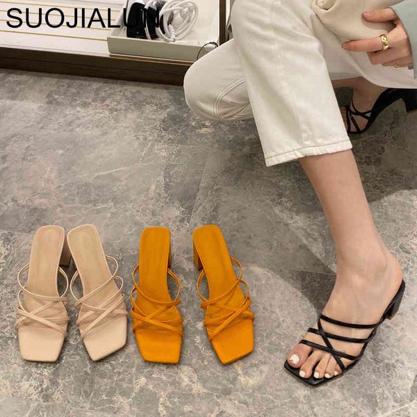 

suojialun fashion narrow band women slipper ladies elegant high heels sandal summer outdoor open toe slides pumps c0330, Black