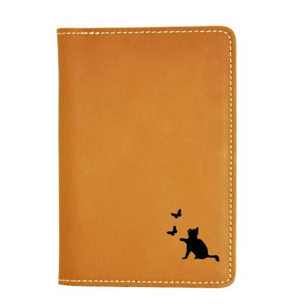 

card holders funny pet cat travel cover passport wallet simple leather, Brown;gray