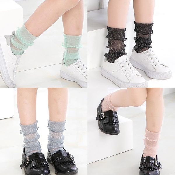 

socks spring summer lace ruffle kids girl children princess loose mesh breathable fashion glitter sock baby accessories, Pink;yellow