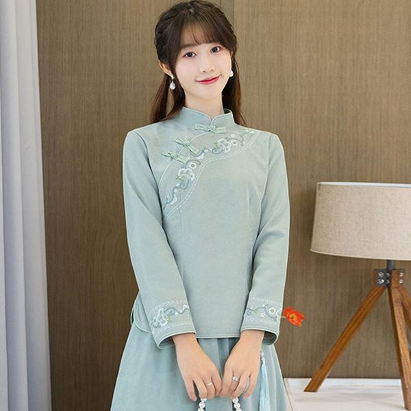 

ethnic clothing 2021 chinese style blouse women autumn tangsuit oriental qipao traditional exquisite embroidery, Red
