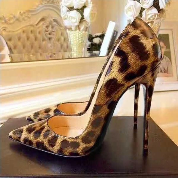 

women's pointed toe leopard print horsehair pumps high heel pump sheepskin genuine leather ladies shoes plus41/42 dress, Black