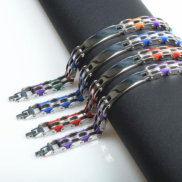 

link, chain trendy men bracelet stainless steel silicone bracelets bangles punk jewelry accessories gifts for male friends, Black