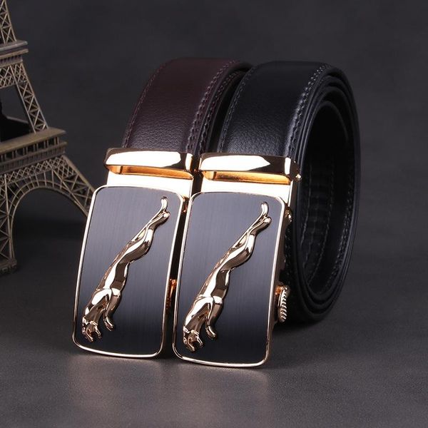 

belts 2021 cowhide men's luxury automatic buckle leopard leather belt, Black;brown