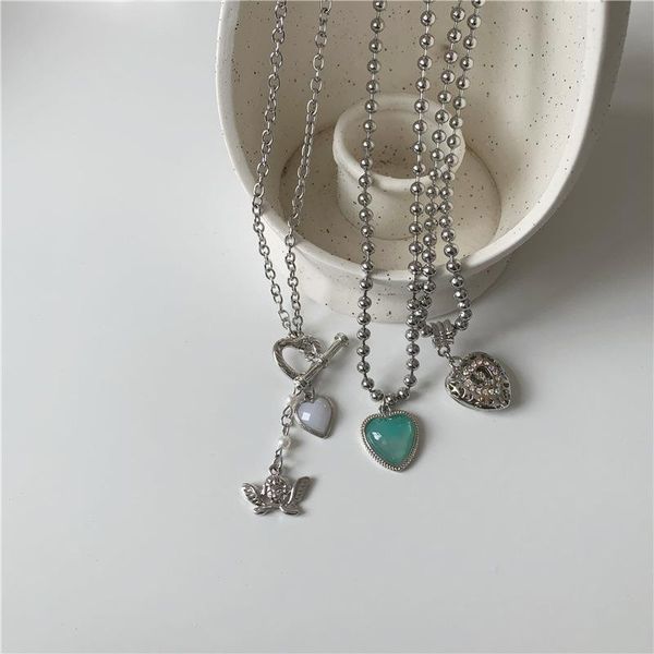 

pendant necklaces hip hop angel love hollow heart necklace titanium steel fashionable clavicle chain for women trendy, Silver