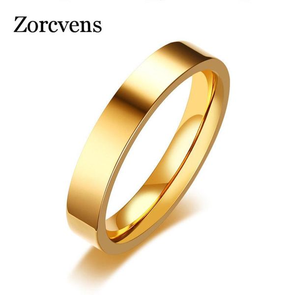 Anelli a grappolo ZORCVENS Classico 4mm Anello unisex in acciaio inossidabile Alleanza semplice per donna Uomo Gioielli alla moda Fede nuziale color oro rosa