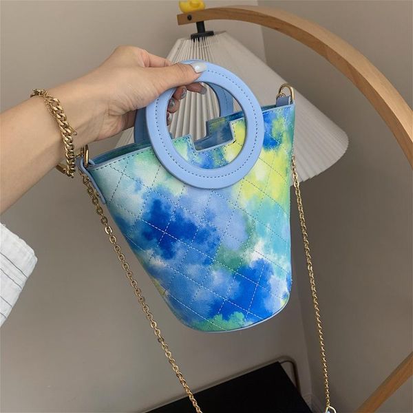 

evening bags bag female 2021 trendy simple contrast color hand-carrying bucket graffiti tide shoulder messenger small