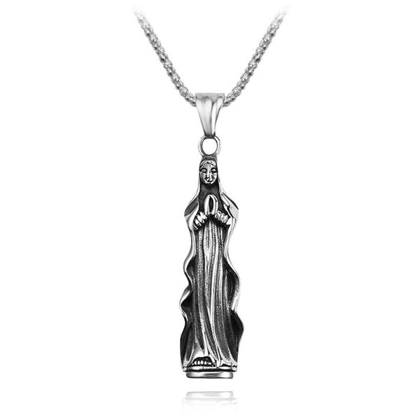 

pendant necklaces hip hop avalokitesvara character necklace chain vintage alloy link choker for men women collar jewelry, Silver