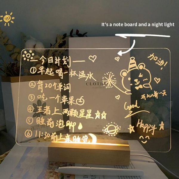 

party decoration clear writing board acrylic message with triangle luminous base erasable white pen decor led lamp pad reminder