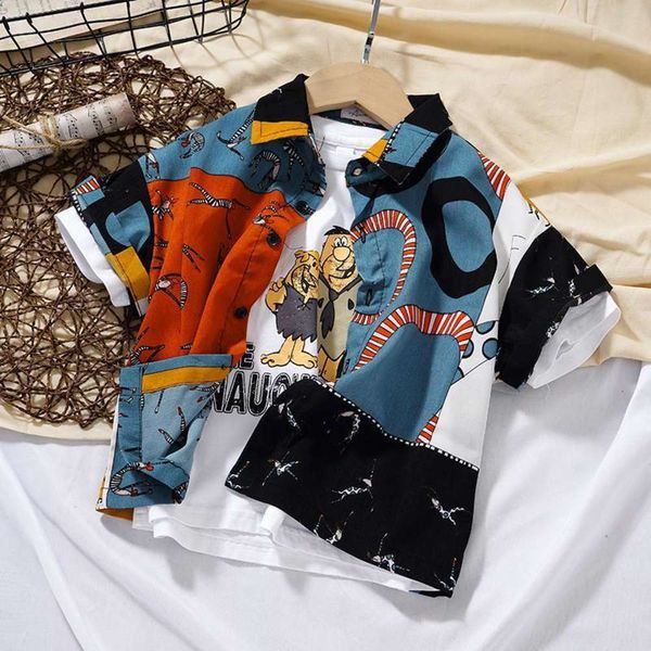 

men's casual shirts shirtboys' floral personalized middle school summer short sleeve shirt korean children's fashion mz29, White;black