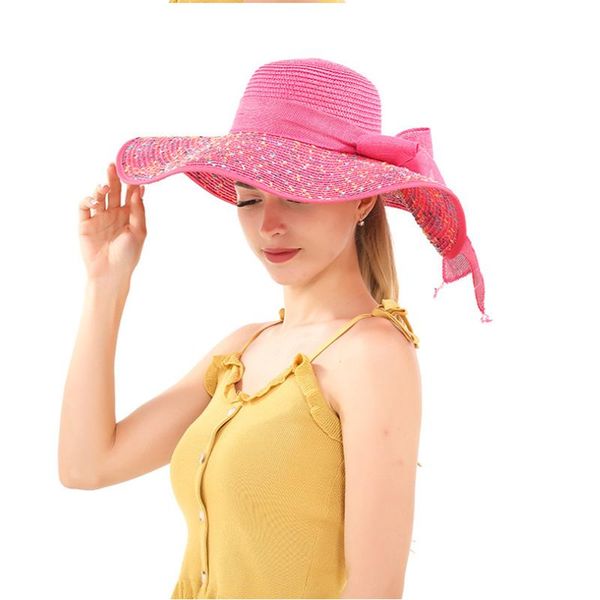 

wide brim hats colorful women summer travel beach casual temperament uv protection bowknot straw hat sun cap, Blue;gray