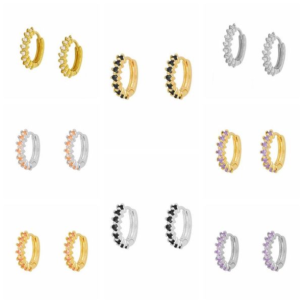 

hoop & huggie aide 925 sterling silver zircon black/white/purple earrings for women small loop vintage piercing earring jewelry, Golden;silver