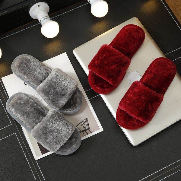 

slippers women winter shoes fur home slippers women indoor plush fluffy warm female flat shoes ladies soft slippers, Black