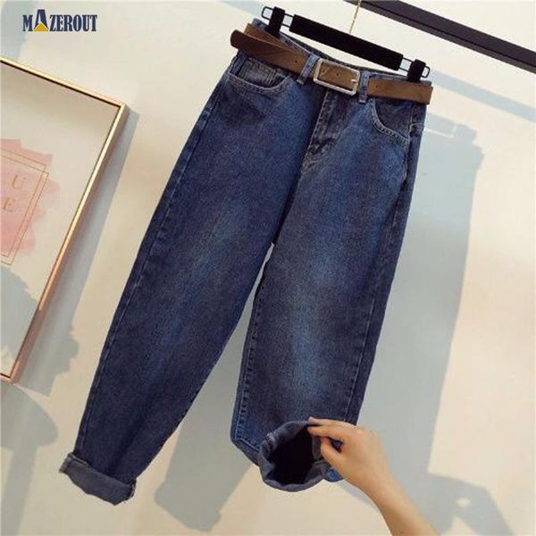 

women's jeans mazerout vintage high waist pencil loose pant autumn women streetwear female denim buttons zipper plus size 5xl 100kg bel, Blue