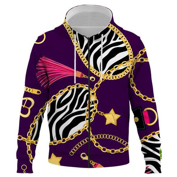 

men's hoodies & sweatshirts 2021 hoodie 3d printing iron chain men and women pullover fashion hip-hop zipper streetwear, Black