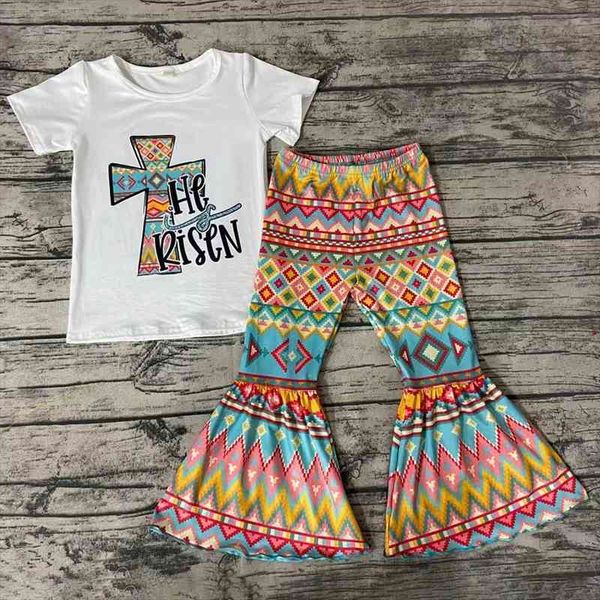 

girls clothing boutique kids designer clothes girls spring summer short sleeve shirt bell bottom pants fashion outfits, White