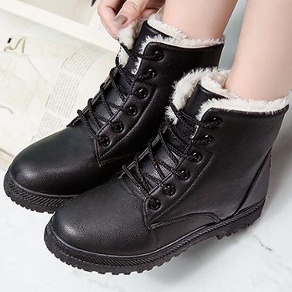

boots women's winter 2021 solid color snow warm short plus velvet, Black
