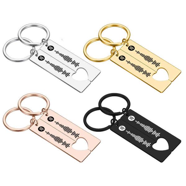 2pcs Código Personalizado Canção Favorita Keychain Music Professor para Mulheres Homens Aço Inoxidável Keyring Laser Gravar Spotify Jóias