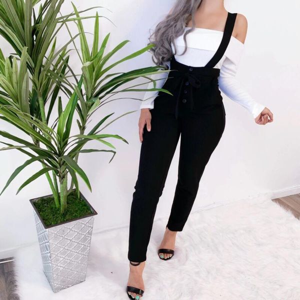 

women's jumpsuits & rompers womens overalls 2021 fashion loose black dungarees ladies cami romper baggy playsuit jumpsuit for female, Black;white