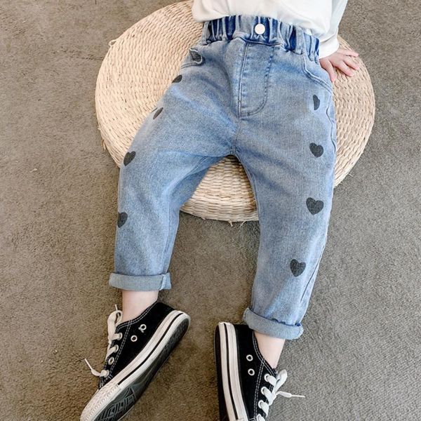 

jeans kids heart pattern toddler spring autumn girls casual style girl clothes, Blue