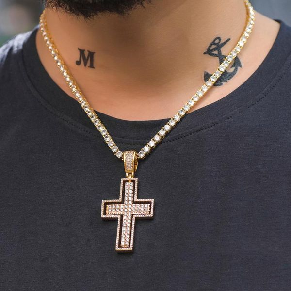 

pendant necklaces iced out two side cross necklace hip hop dad jewelry, Silver