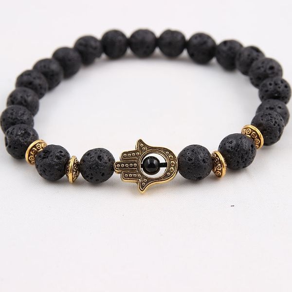 

zhou lianfa's hand of fatima buddha bead volcanic tiger eye stone bracelet, Black